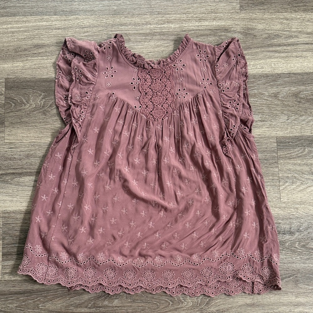 Torrid Dusty Rose Embroidered Blouse Boho Top with Ruffle Sleeves